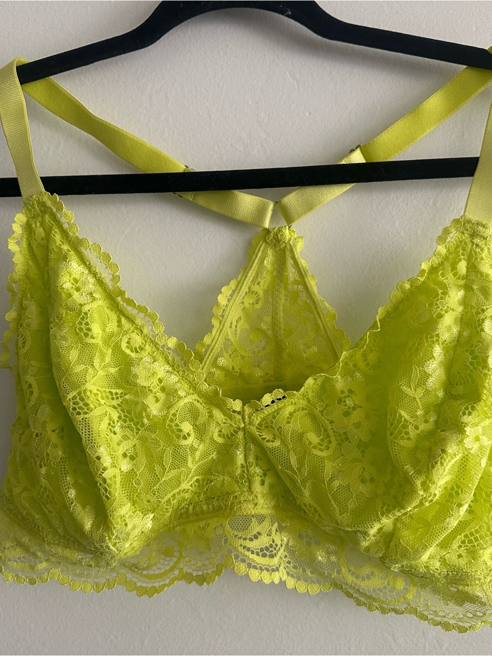 Unlined, Wireless Racerback Neon Lime Lace Bralette